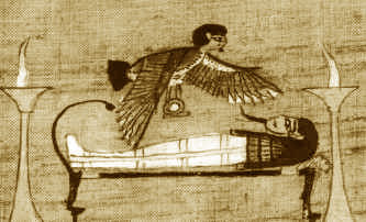 Древнеегипетская фреска: душа временно покидает тело